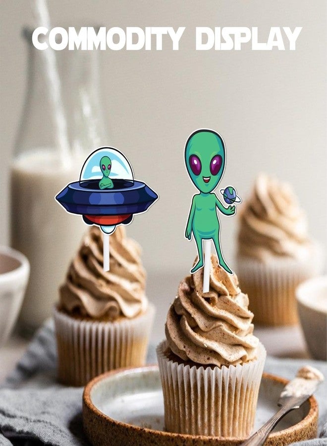 LETLIMIT 18pcs Green Glitter Alien Dessert Cupcake Topper Space Invaders Theme Decor Supplies Baby Shower Boys Girls Happy Birthday Party Decorations - Image 5